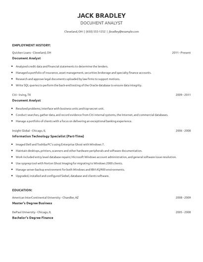 Document Analyst Resume