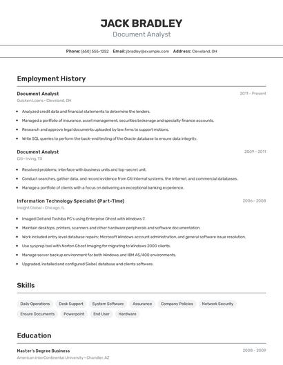 Document Analyst Resume