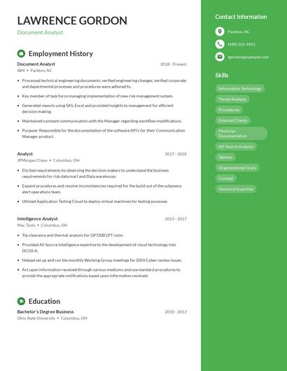 Document Analyst Resume
