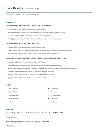 Document Analyst Resume