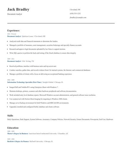 Document Analyst Resume