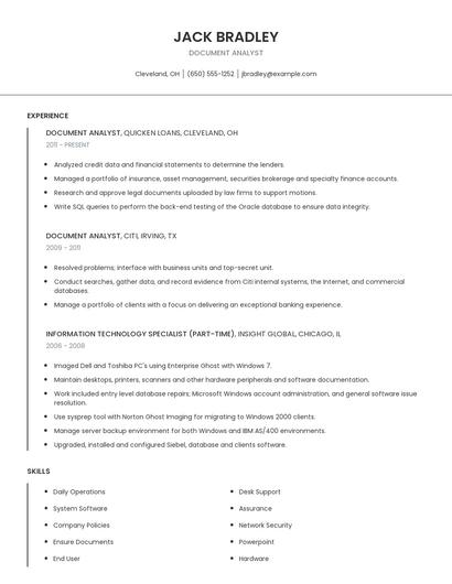 Document Analyst Resume