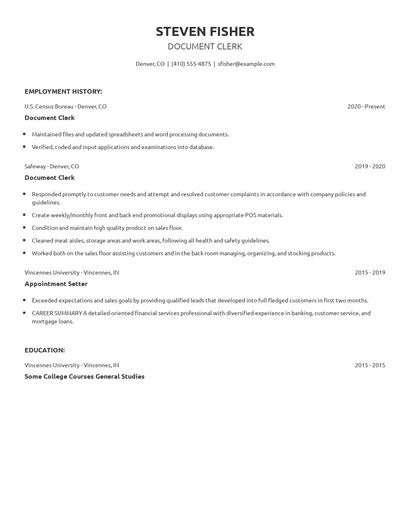Document Clerk Resume