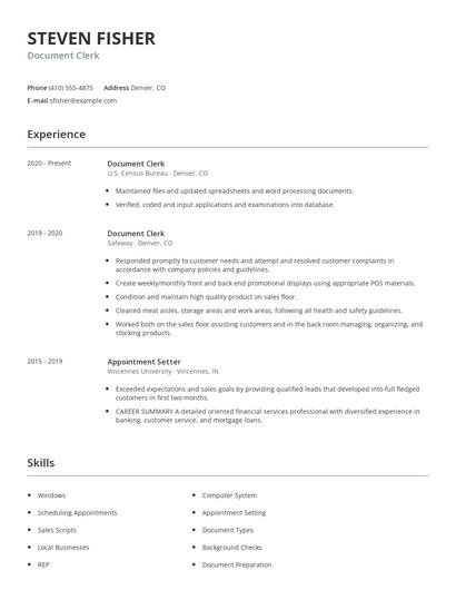 Document Clerk Resume