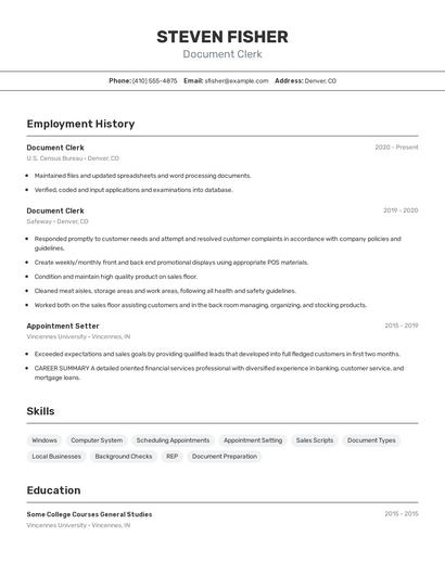 Document Clerk Resume