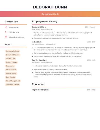 Document Clerk Resume
