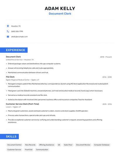 Document Clerk Resume