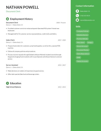 Document Clerk Resume