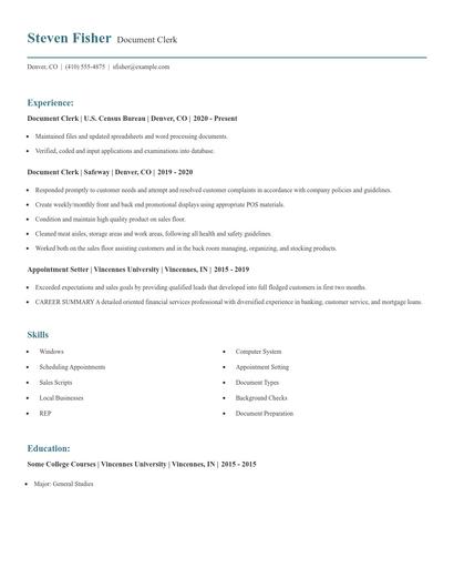 Document Clerk Resume