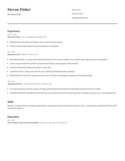 Document Clerk Resume