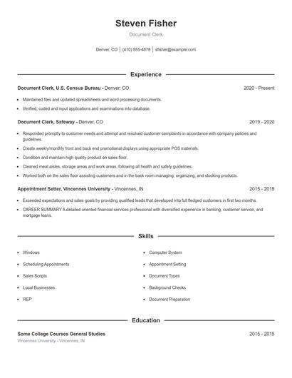 Document Clerk Resume