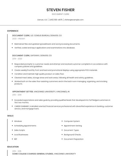 Document Clerk Resume