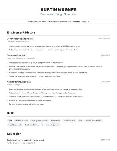 Document Design Specialist Resume