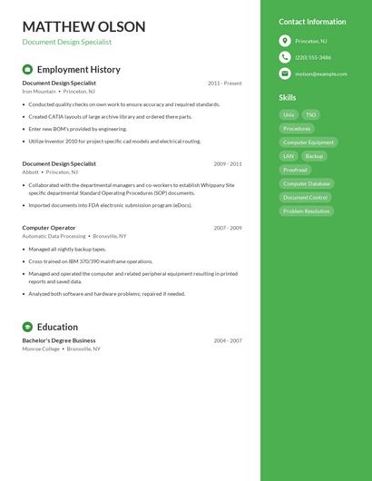 Document Design Specialist Resume