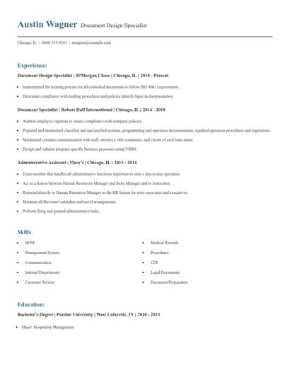 Document Design Specialist Resume