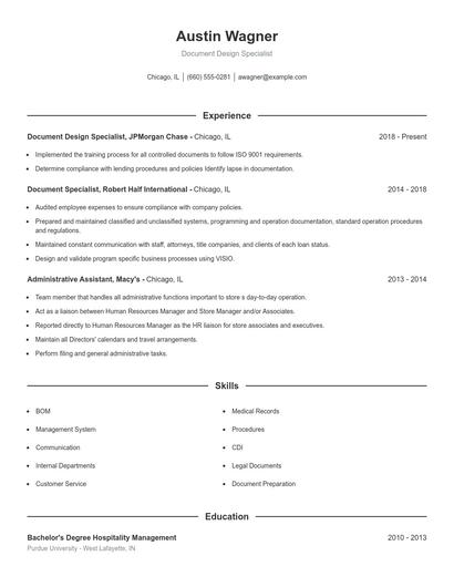 Document Design Specialist Resume