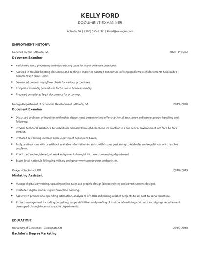 Document Examiner Resume