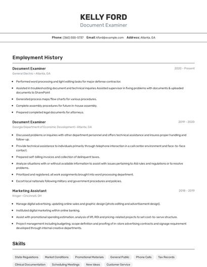 Document Examiner Resume