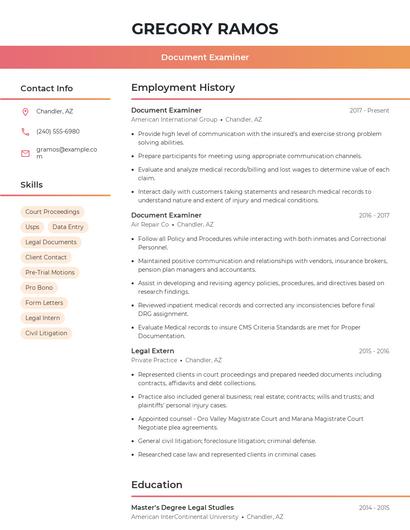 Document Examiner Resume