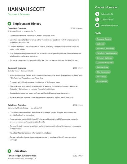 Document Examiner Resume
