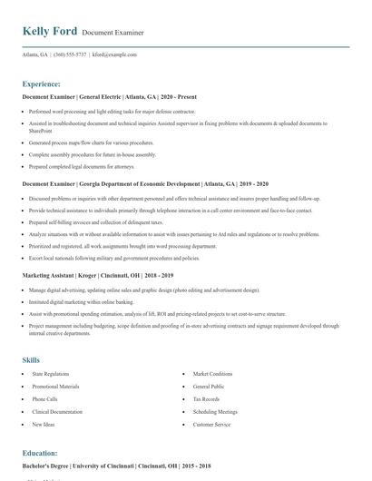 Document Examiner Resume