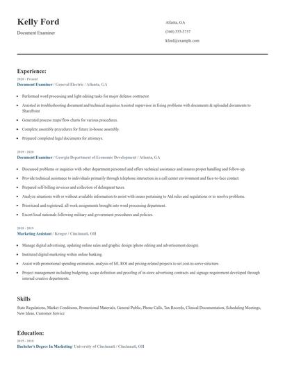 Document Examiner Resume