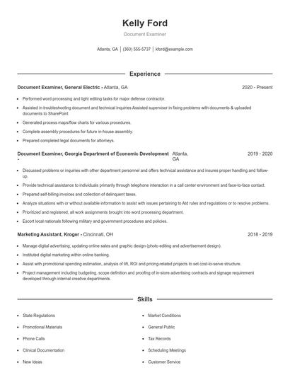 Document Examiner Resume