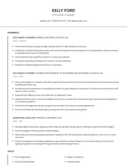 Document Examiner Resume