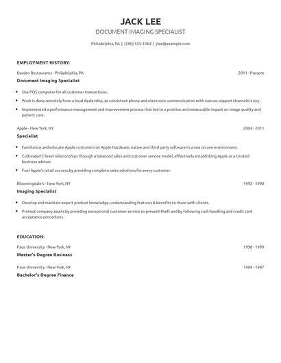 Document Imaging Specialist Resume
