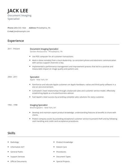 Document Imaging Specialist Resume