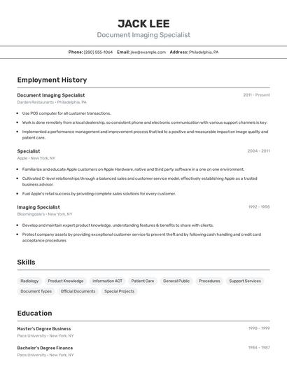 Document Imaging Specialist Resume