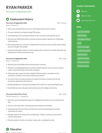 Document Imaging Specialist Resume