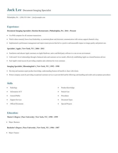 Document Imaging Specialist Resume