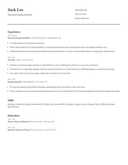 Document Imaging Specialist Resume