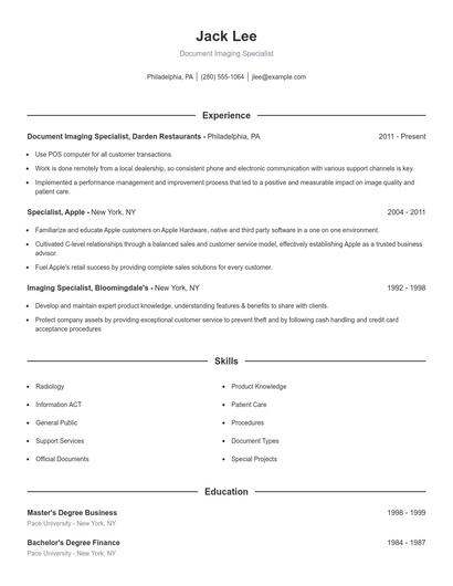 Document Imaging Specialist Resume