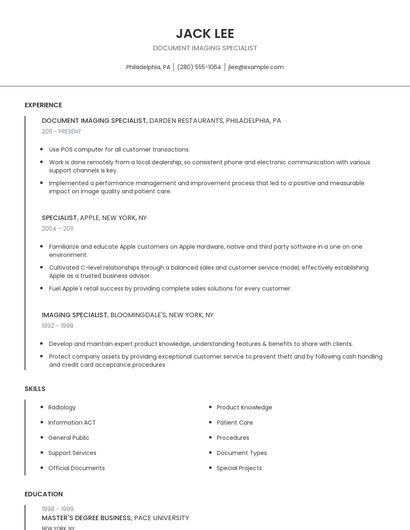 Document Imaging Specialist Resume