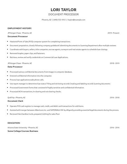 Document Processor Resume