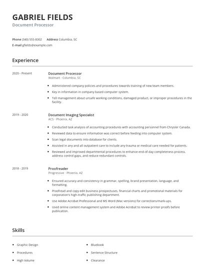 Document Processor Resume