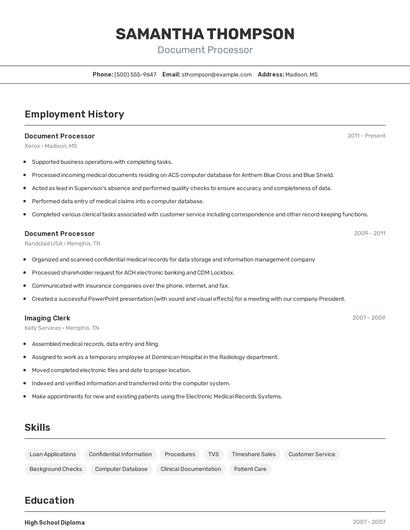 Document Processor Resume