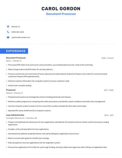 Document Processor Resume