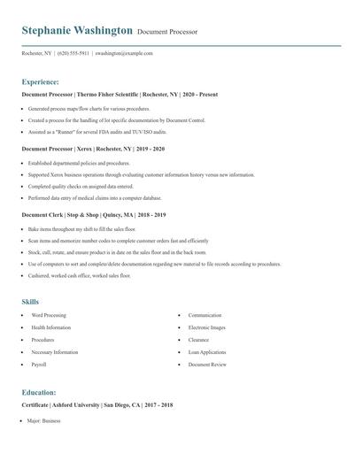 Document Processor Resume