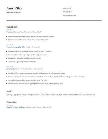 Document Processor Resume