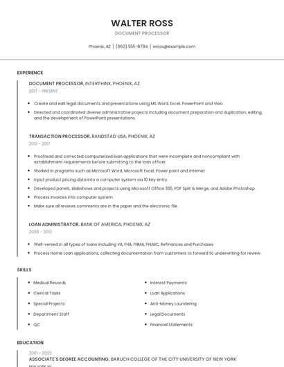 Document Processor Resume