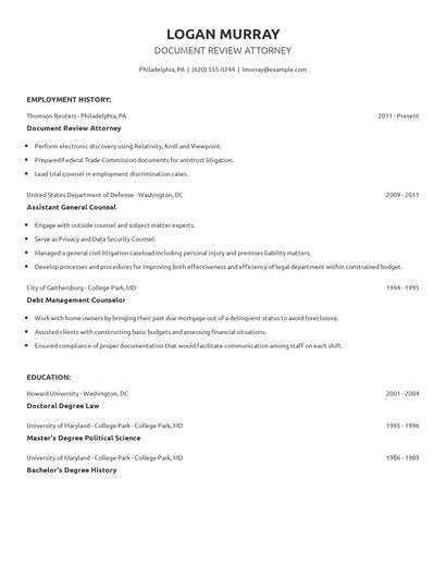 Document Review Attorney Resume