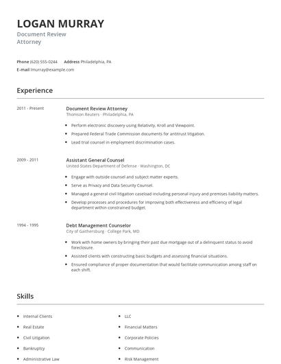 Document Review Attorney Resume