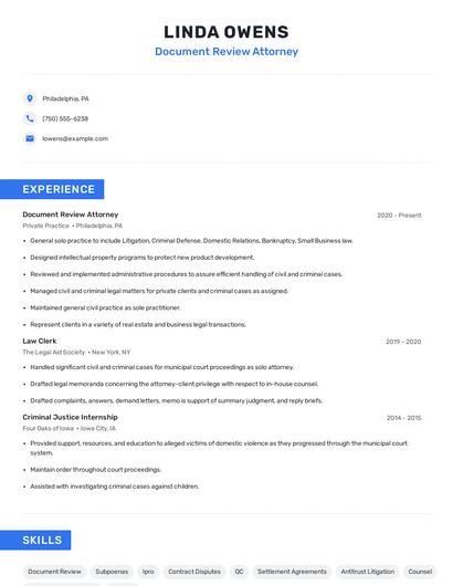 Document Review Attorney Resume