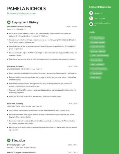 Document Review Attorney Resume