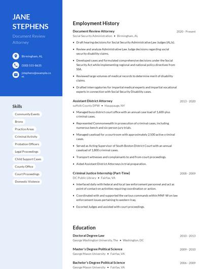 Document Review Attorney Resume