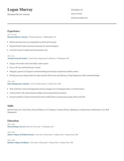 Document Review Attorney Resume