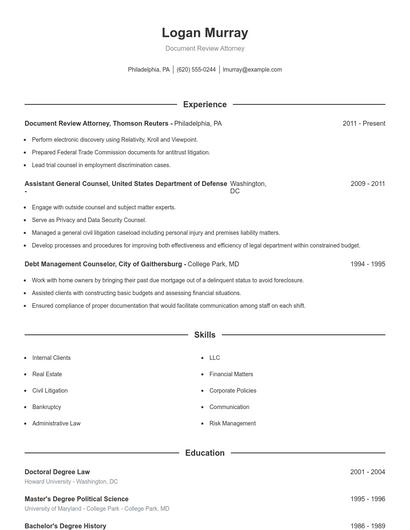 Document Review Attorney Resume